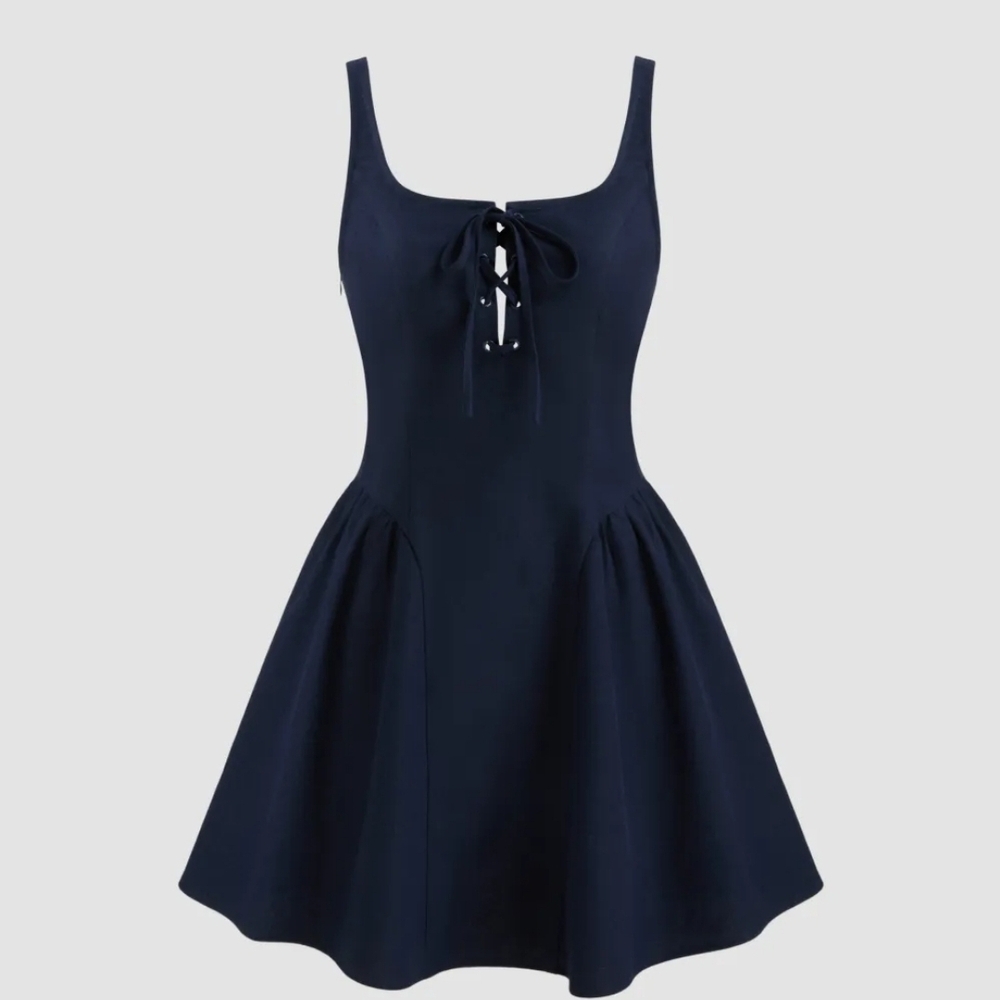 Elegant Navy Blue Dress Lace Up
